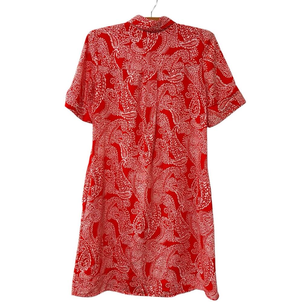 Chico's | Midi Dress Orange Paisley Linen Short Sleeve Resort Vacation- Size 4 0 - Picture 8 of 8